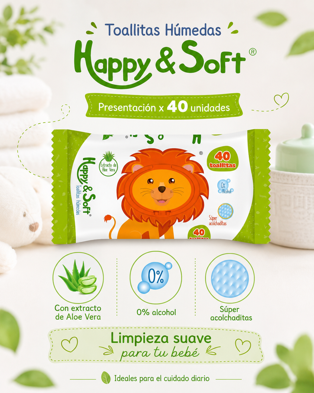 TOALLAS HUMEDAS HAPPY SOFT LEON X 40 - imagen 1