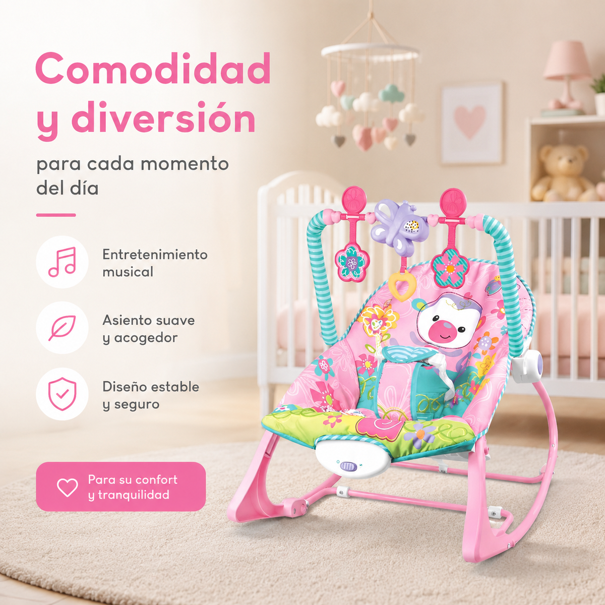 SILLA ROCKER MECEDORA CON VIBRACOIN MUSICAL PINGÜINO - imagen 6