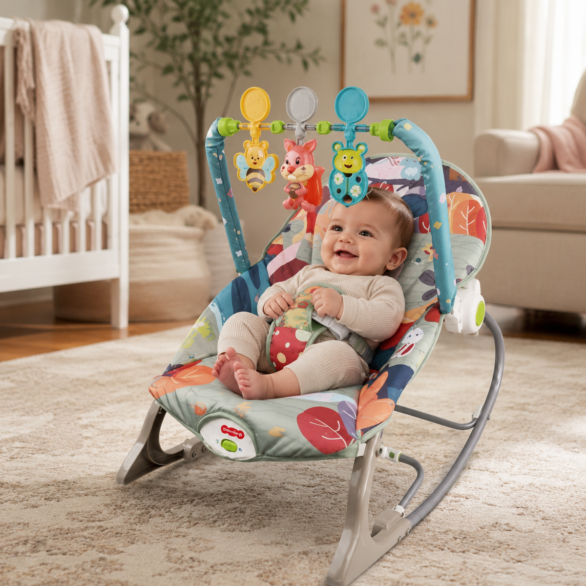 SILLA ROCKER MECEDORA CON VIBRACOIN MUSICAL ARDILLA ROSADA - imagen 4