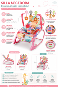 SILLA ROCKER MECEDORA CON VIBRACOIN MUSICAL JIRAFA ROSADA - imagen 1