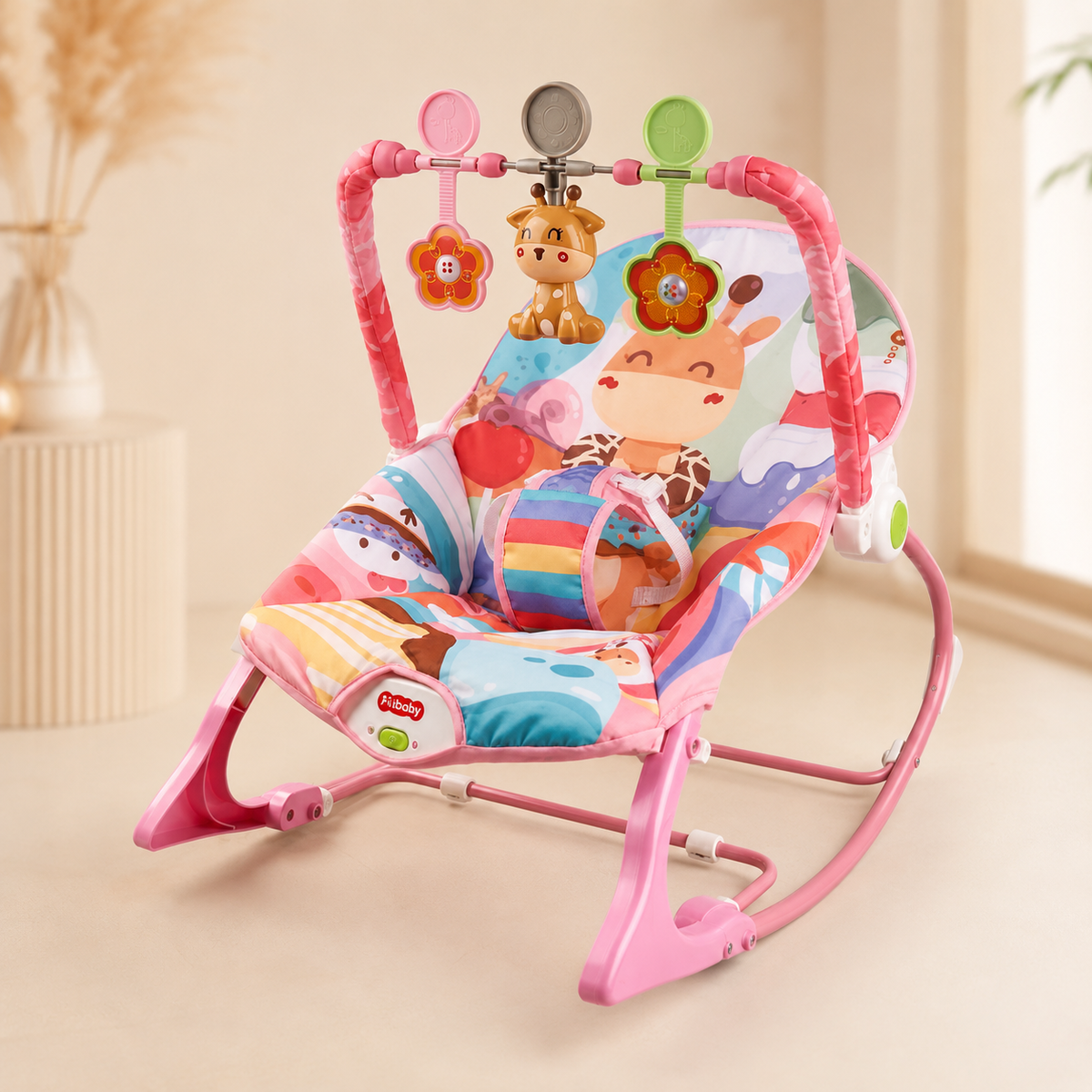 SILLA ROCKER MECEDORA CON VIBRACOIN MUSICAL JIRAFA ROSADA - imagen 3