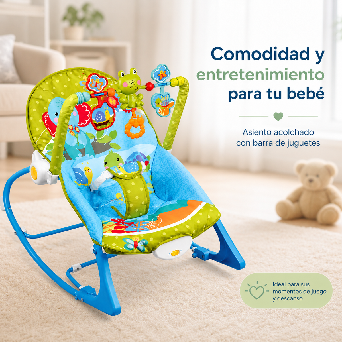 SILLA ROCKER MECEDORA CON VIBRACOIN MUSICAL ELEFANTE VERDE - imagen 6