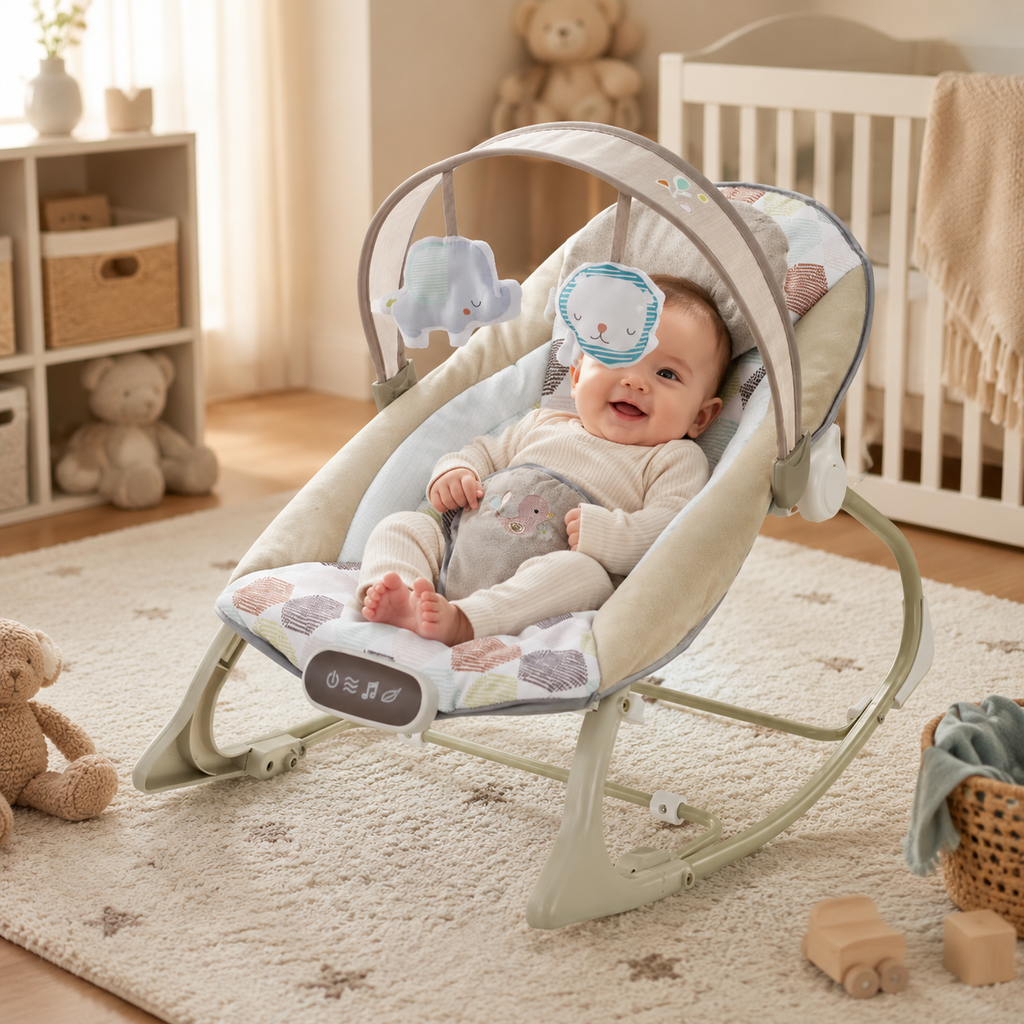 SILLA MECEDORA MUSICAL CON VIBRACION GRIS-AZUL - imagen 3